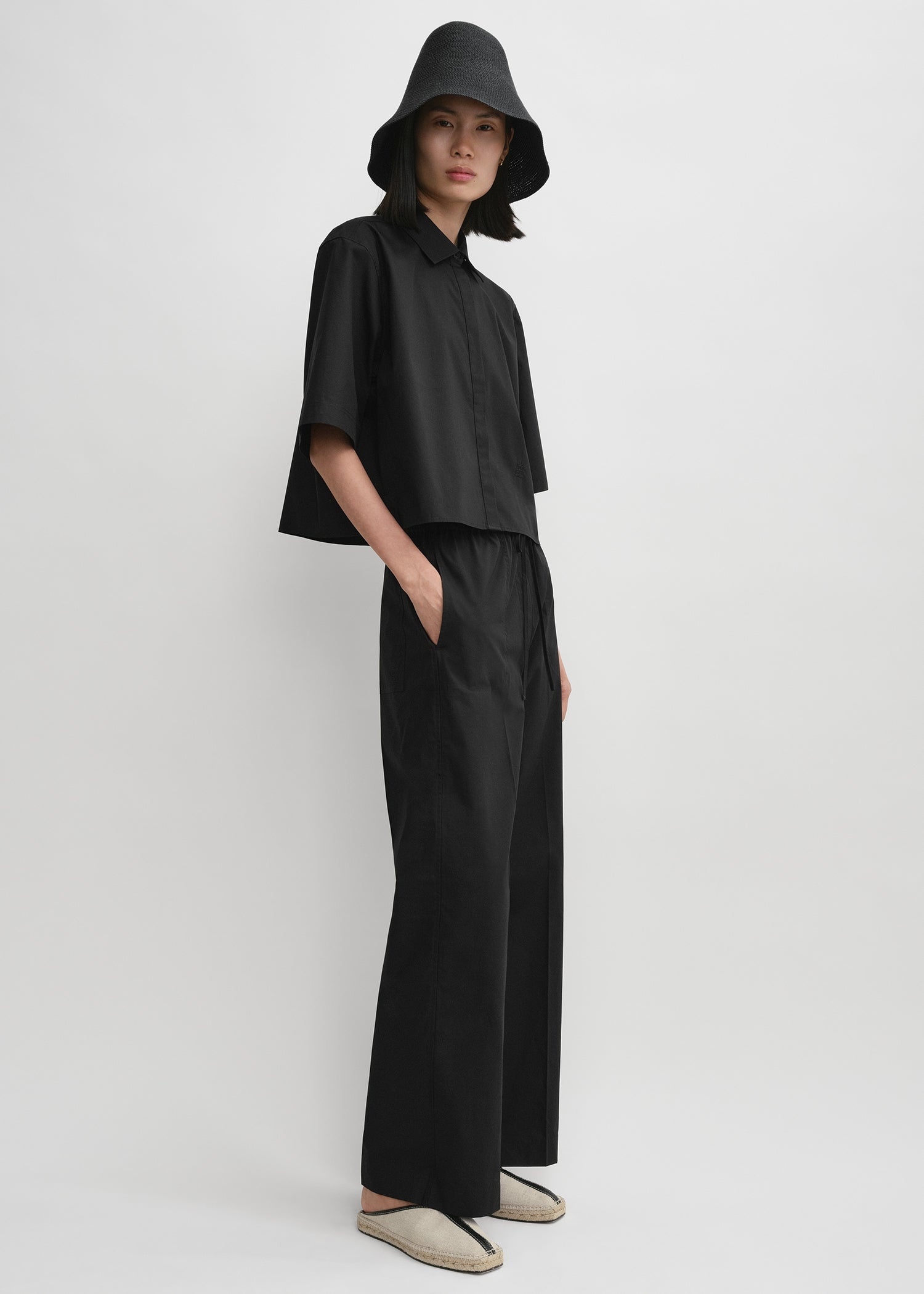 Cropped cotton-poplin shirt black - 2