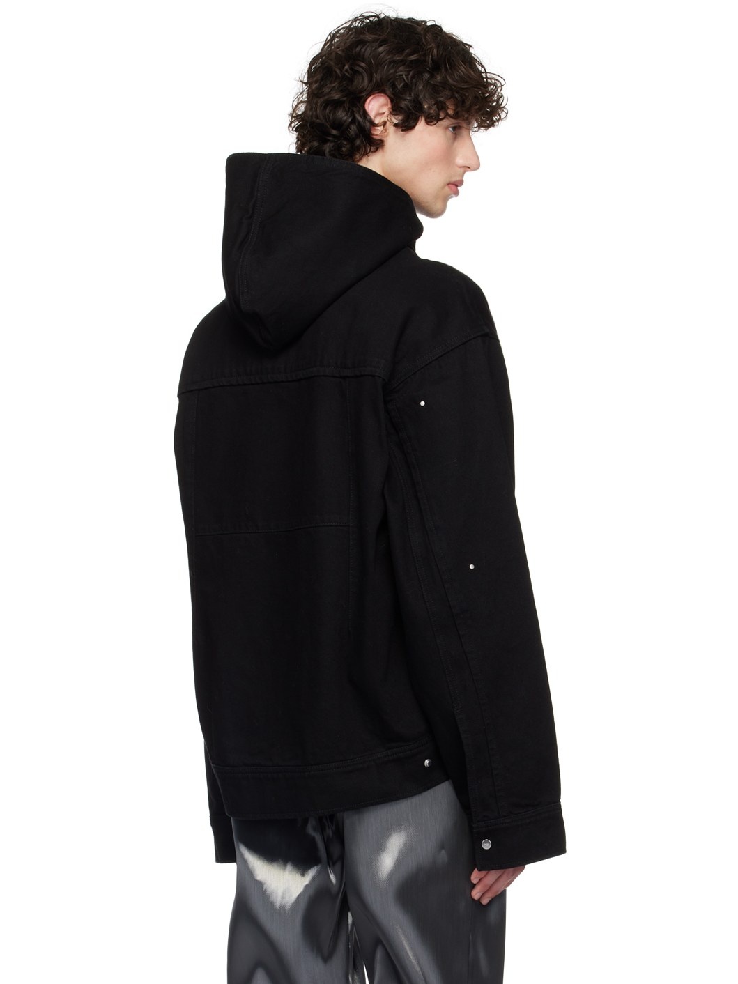 Black Hooded Denim Jacket - 3
