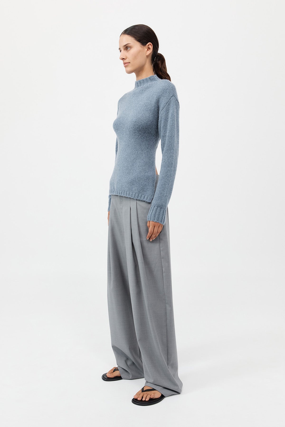 Wool Cashmere Blend Tie Back Jumper - Soft Blue - 5