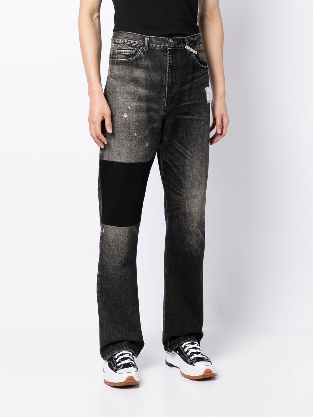 distressed patchwork straight-leg jeans - 3