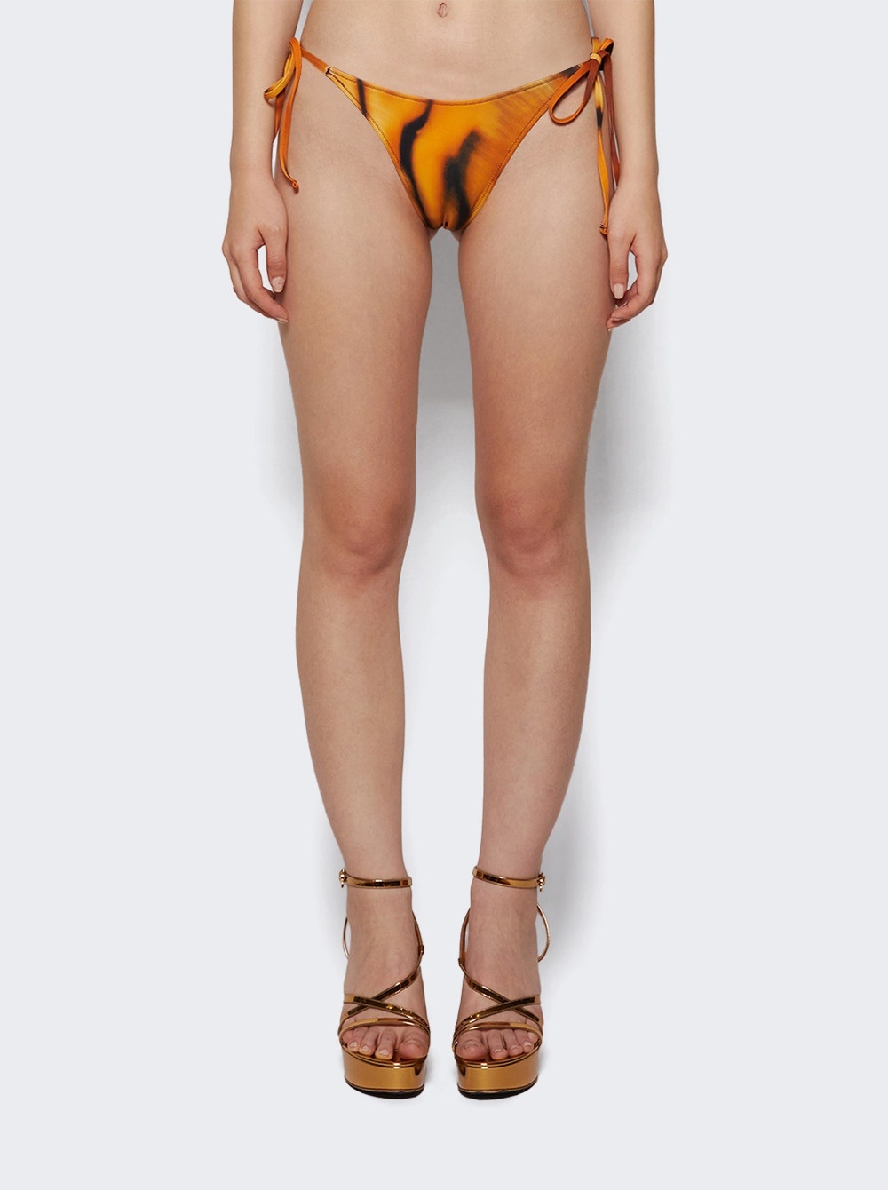 X Roberto Cavalli Dipped Tie Bikini Bottom Tiger Face Print - 2