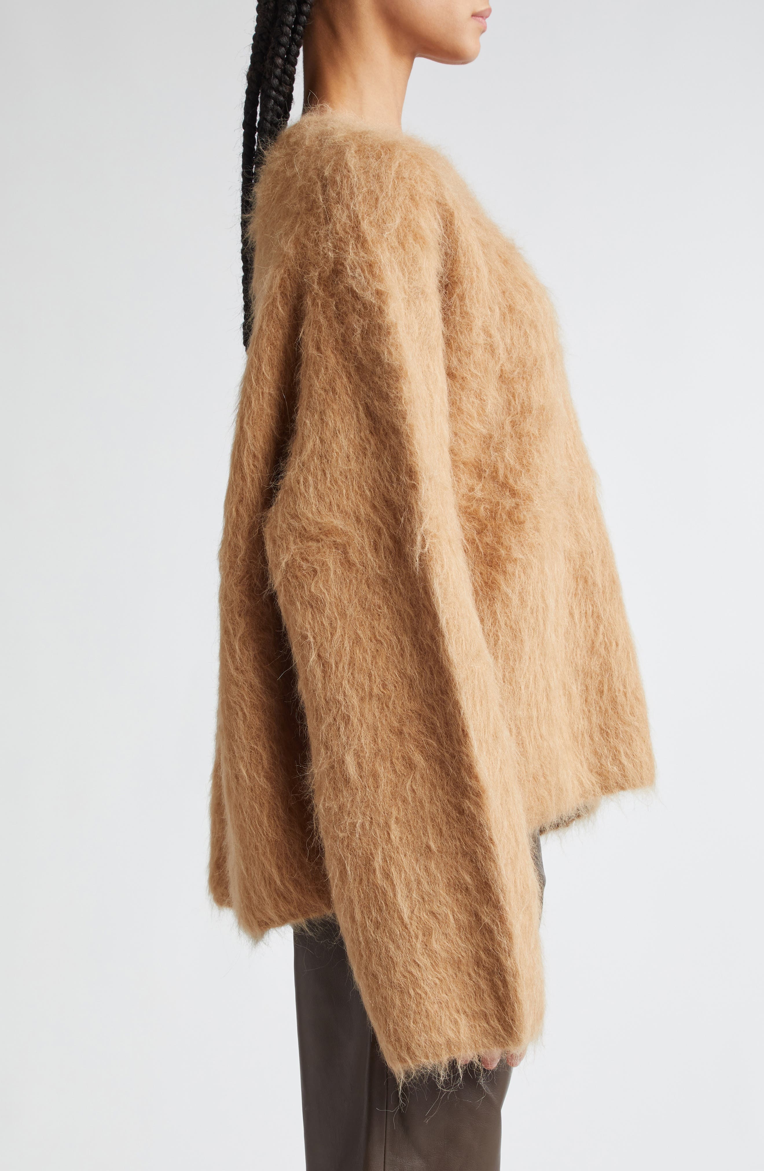 TOTEME Boxy Alpaca Blend Crewneck Sweater in Camel Melange at Nordstrom - 4