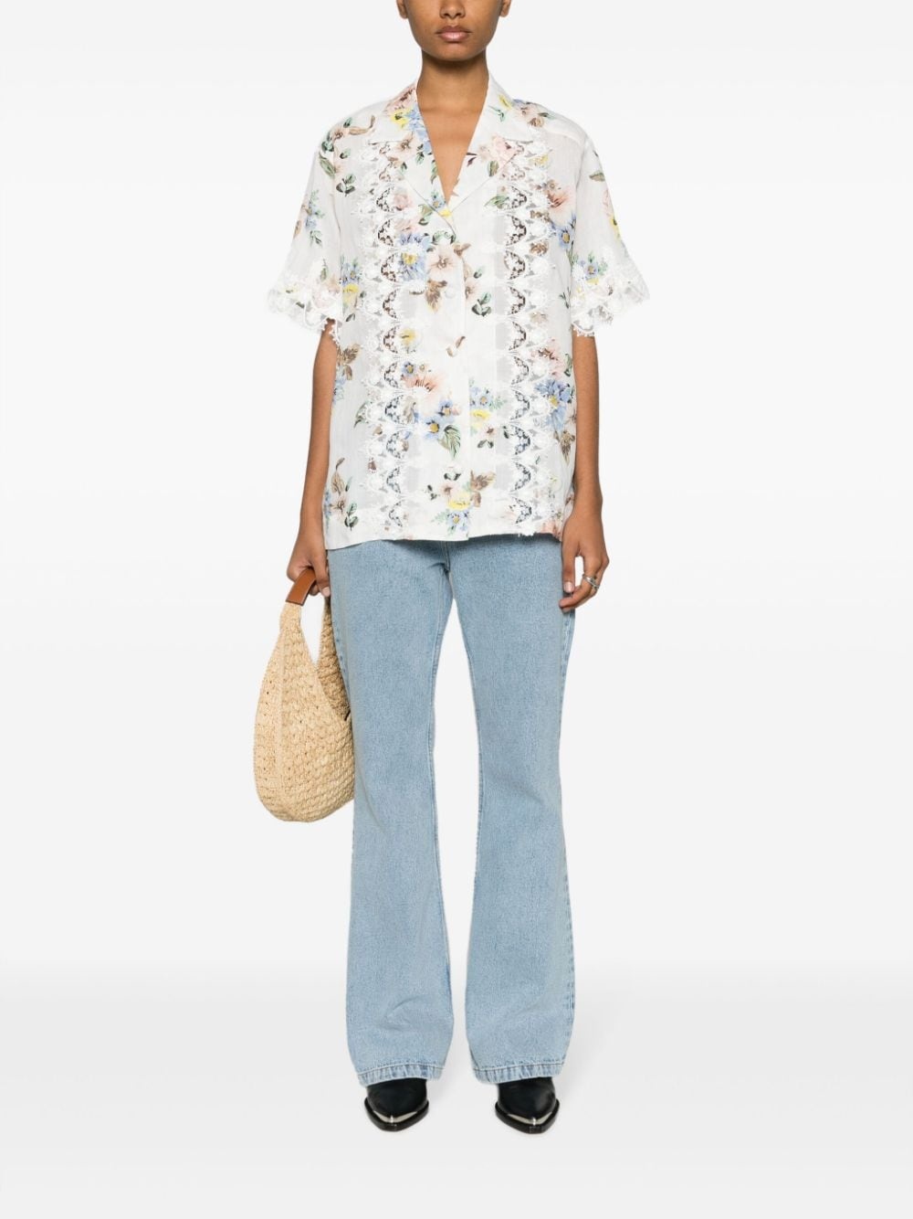 floral-print lace-appliquÃ© shirt - 2