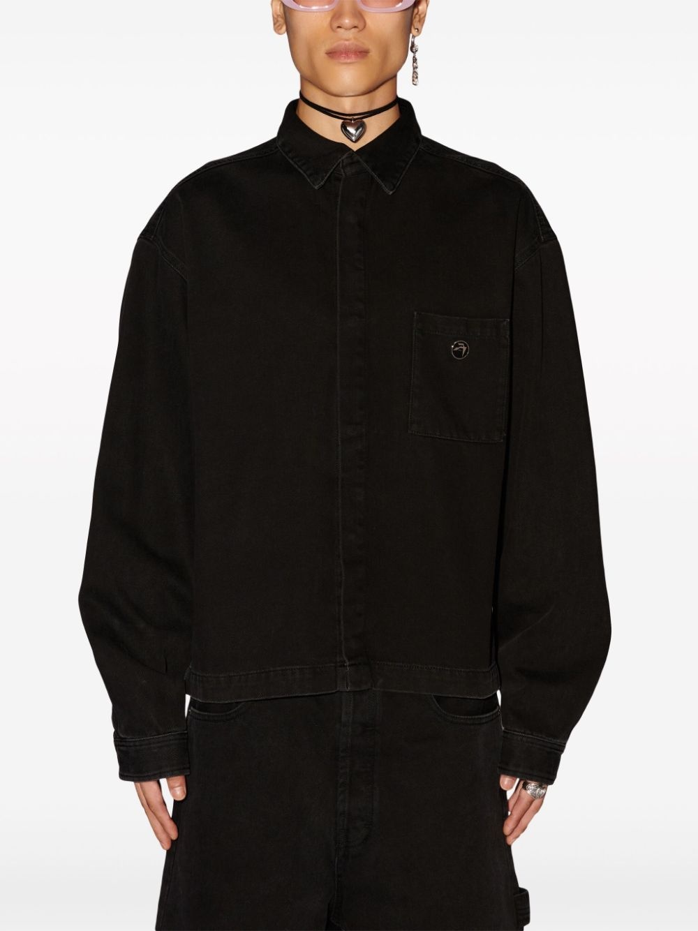 logo-embroidered cotton shirt - 3