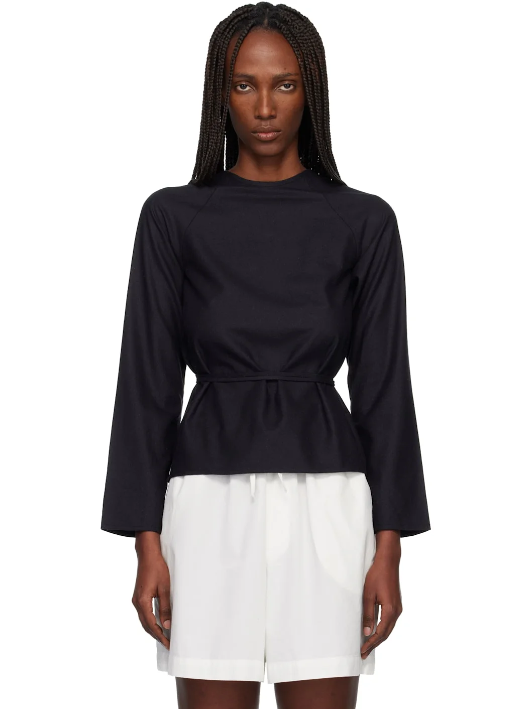 Black Long Sleeve Apron Blouse - 1