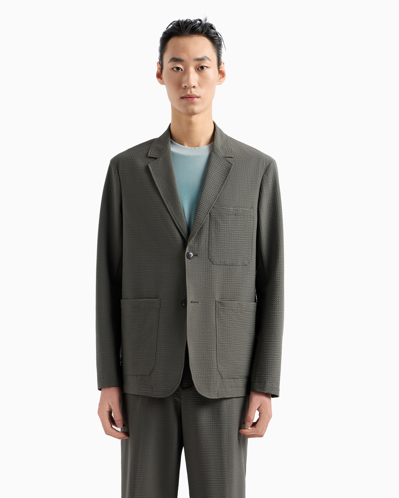 Single-breasted jacket in technical seersucker fabric - 2