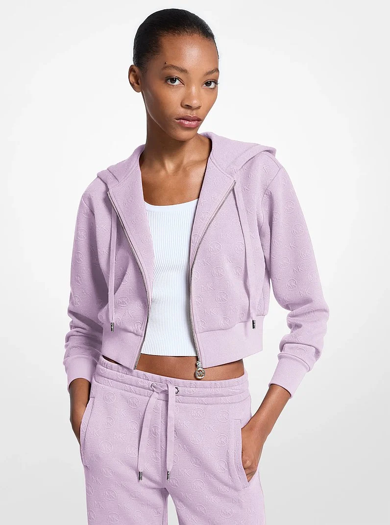 Logo Jacquard Charm Jacquard Cropped Zip-Up Hoodie - 1