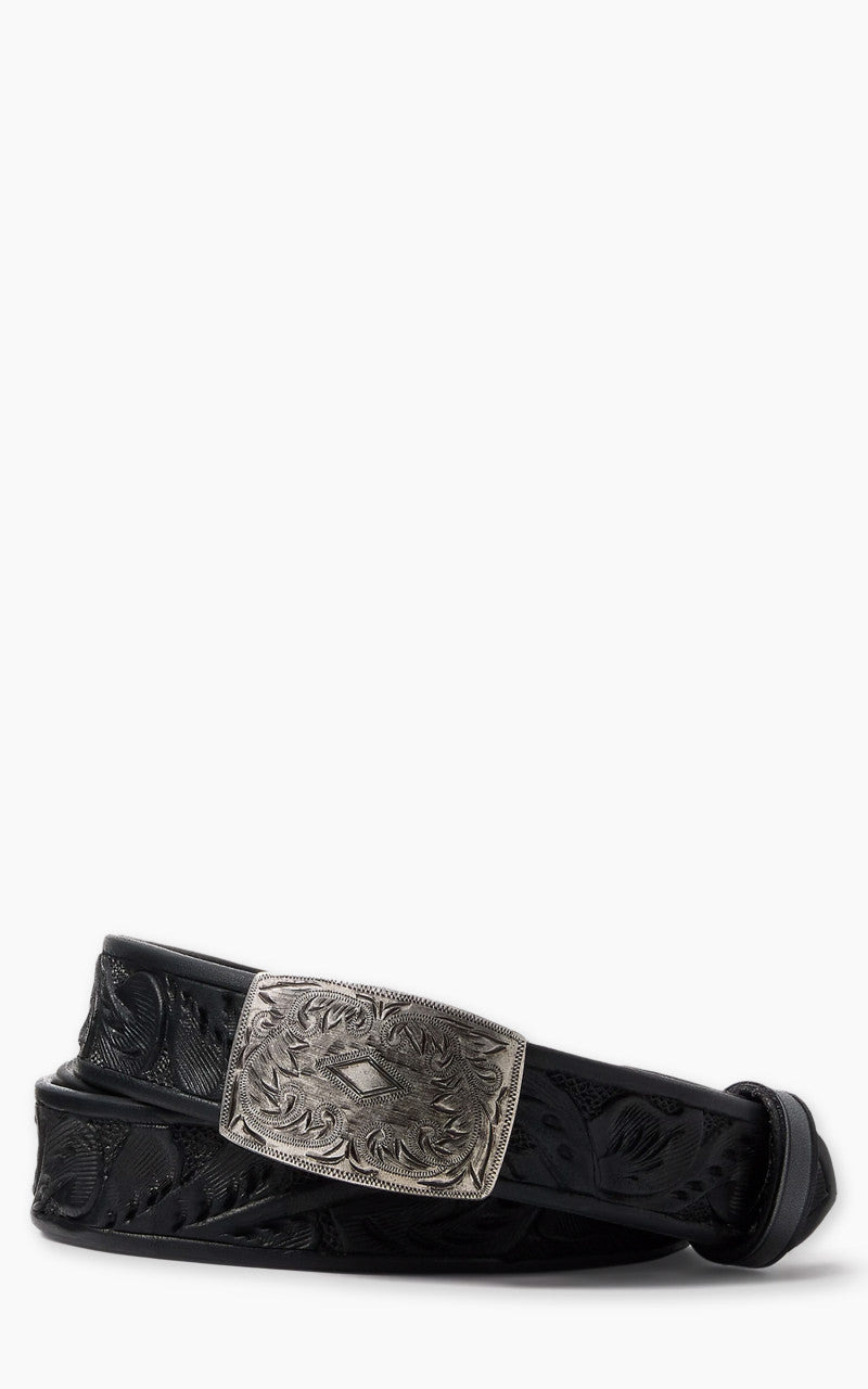HAND-TOOLED LEATHER BELT BLACK - 1