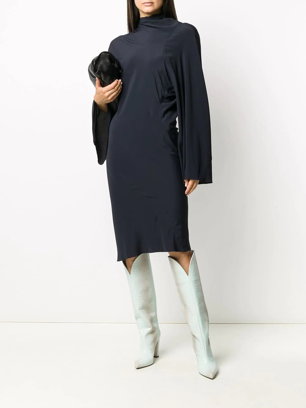 long sleeve draped neck dress - 2