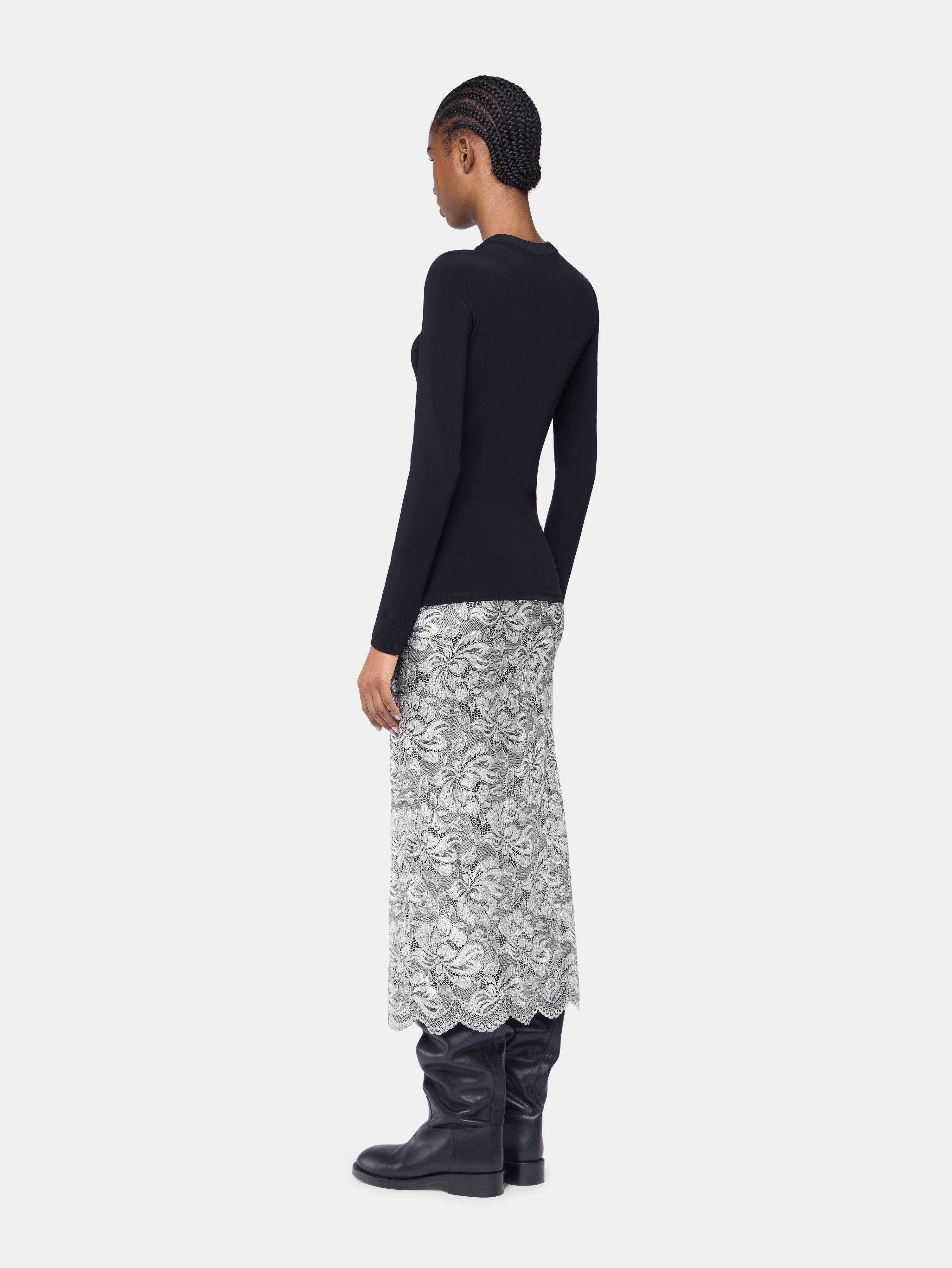 SILVER MIDI SKIRT IN LACE - 3