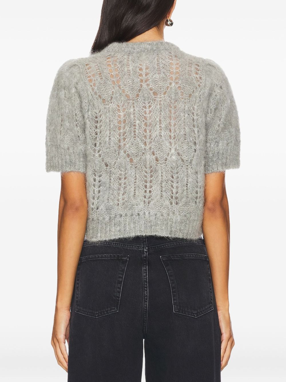 puff-sleeve open-knit sweater - 4