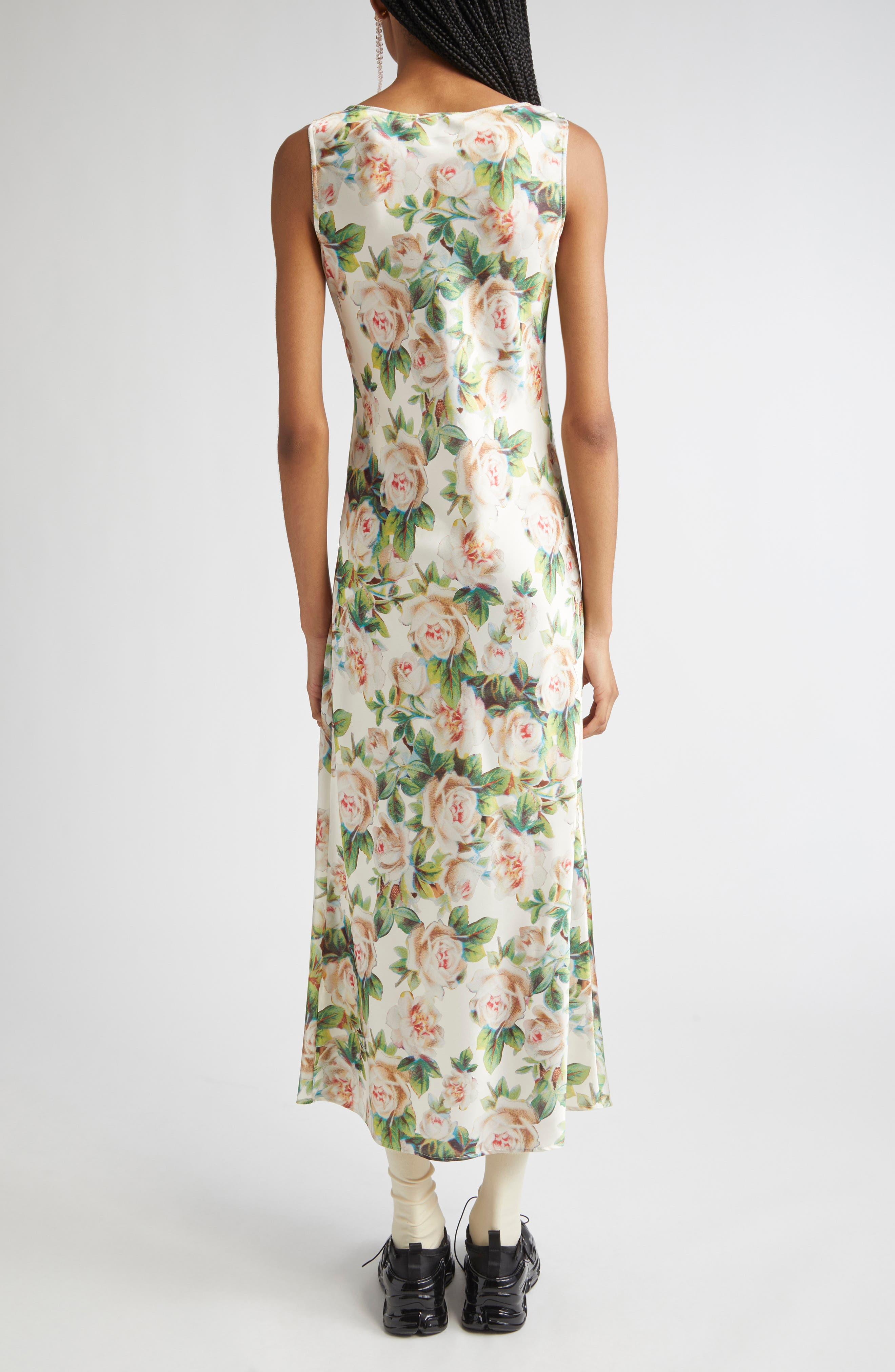 Simone Rocha Floral Print Scoop Neck Satin Dress in Rose at Nordstrom - 2