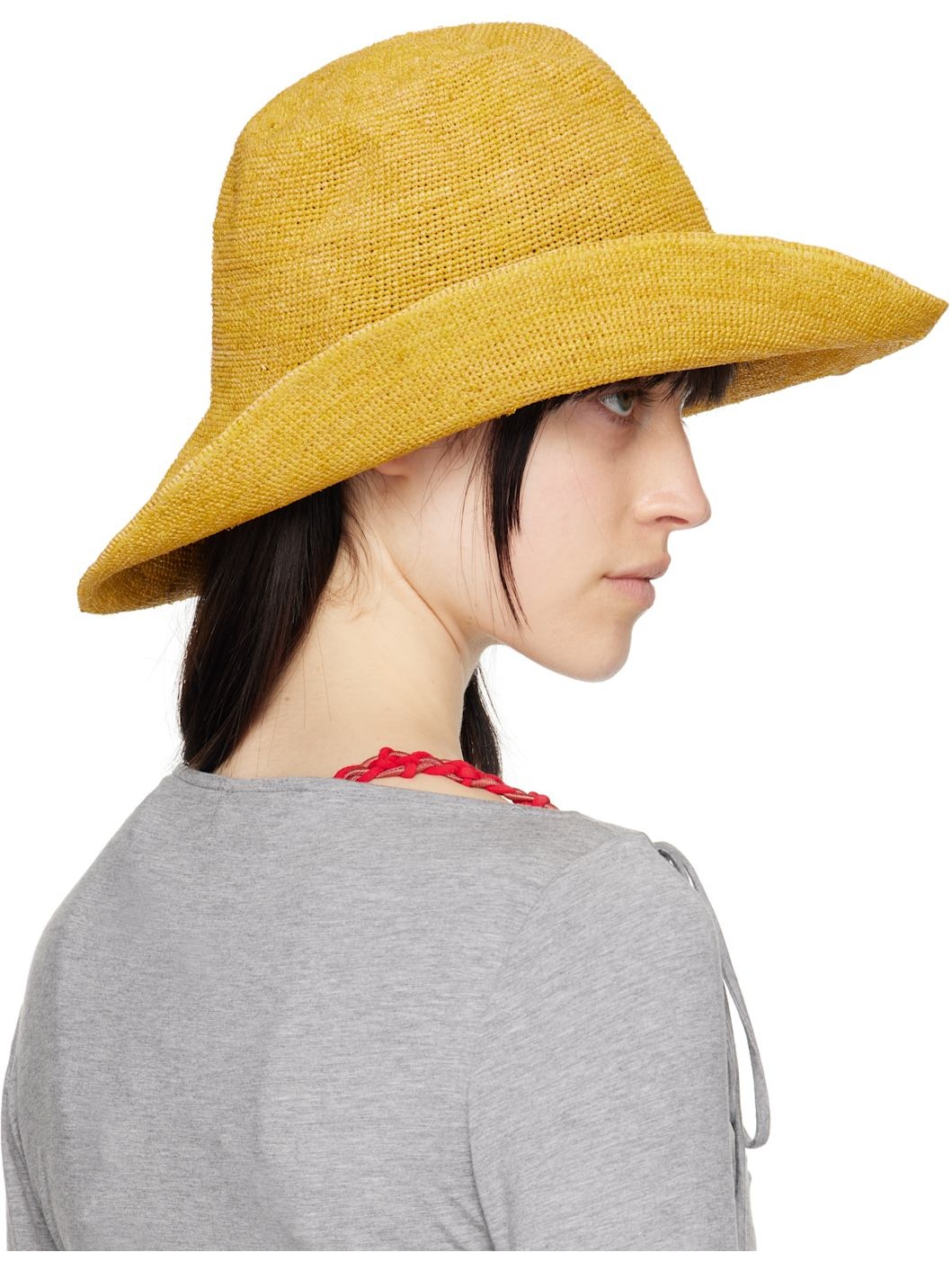 Yellow Straw Bucket Hat - 3