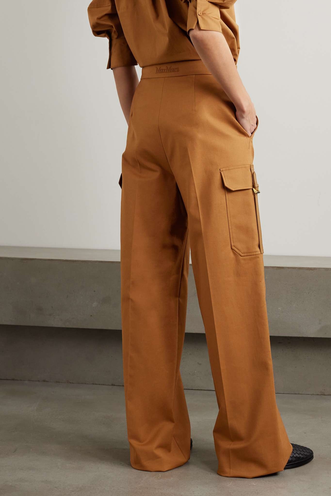 Edda leather-trimmed cotton-blend poplin wide-leg cargo pants - 3