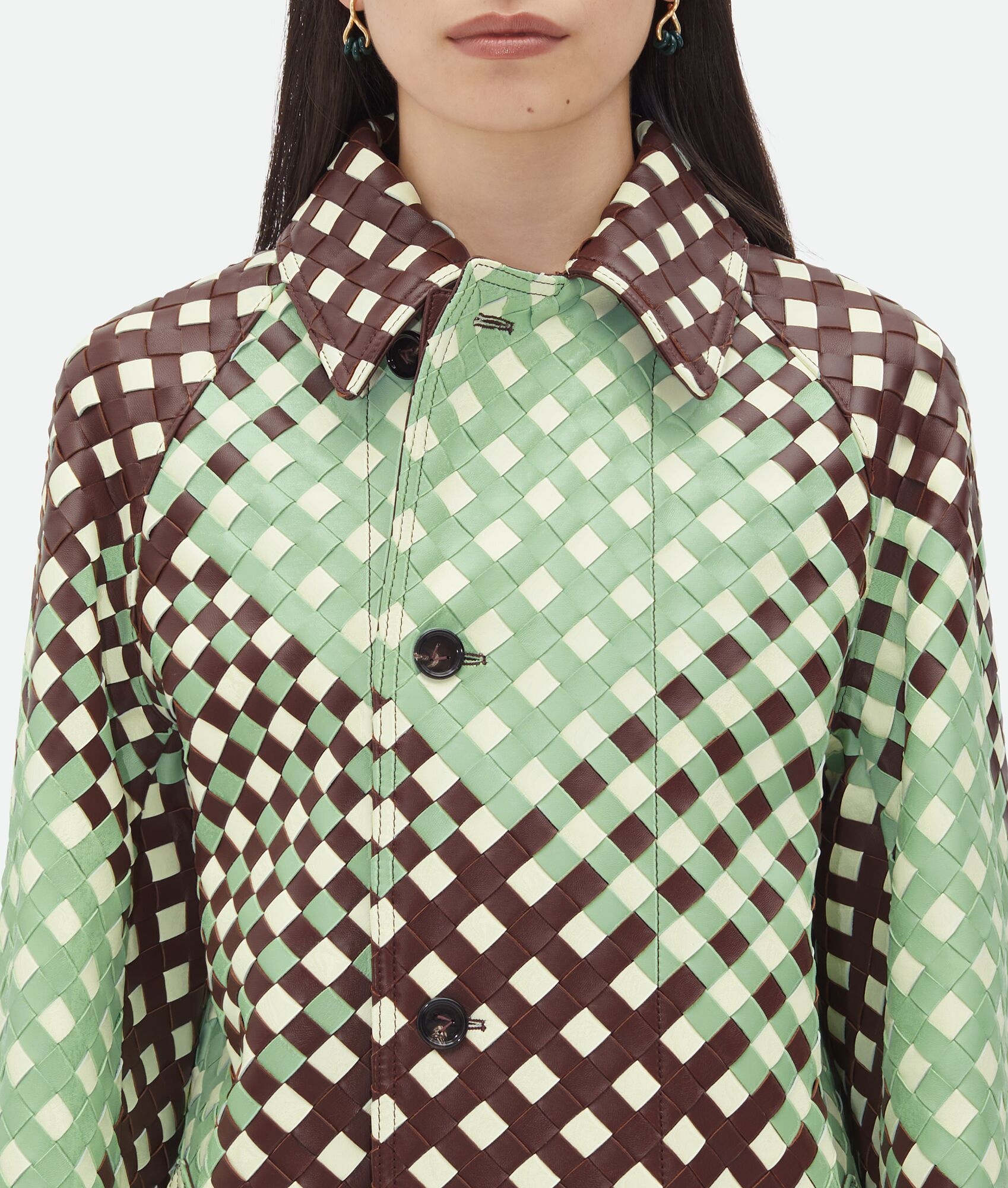 Tricolor Intrecciato Leather Coat - 5