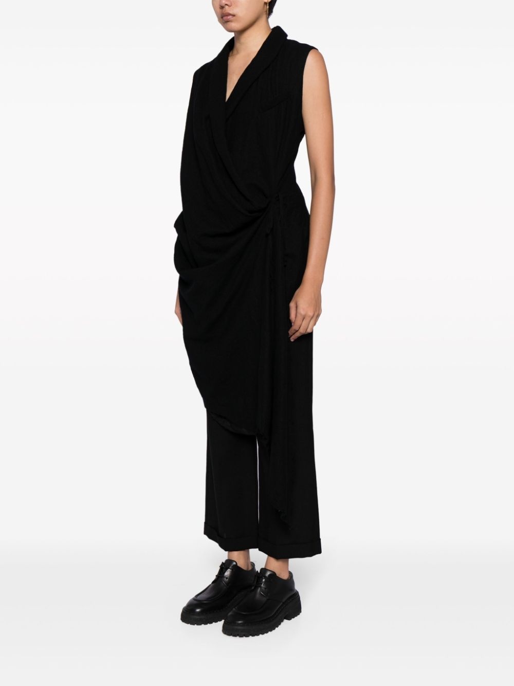 draped sleeveless wool vest - 3