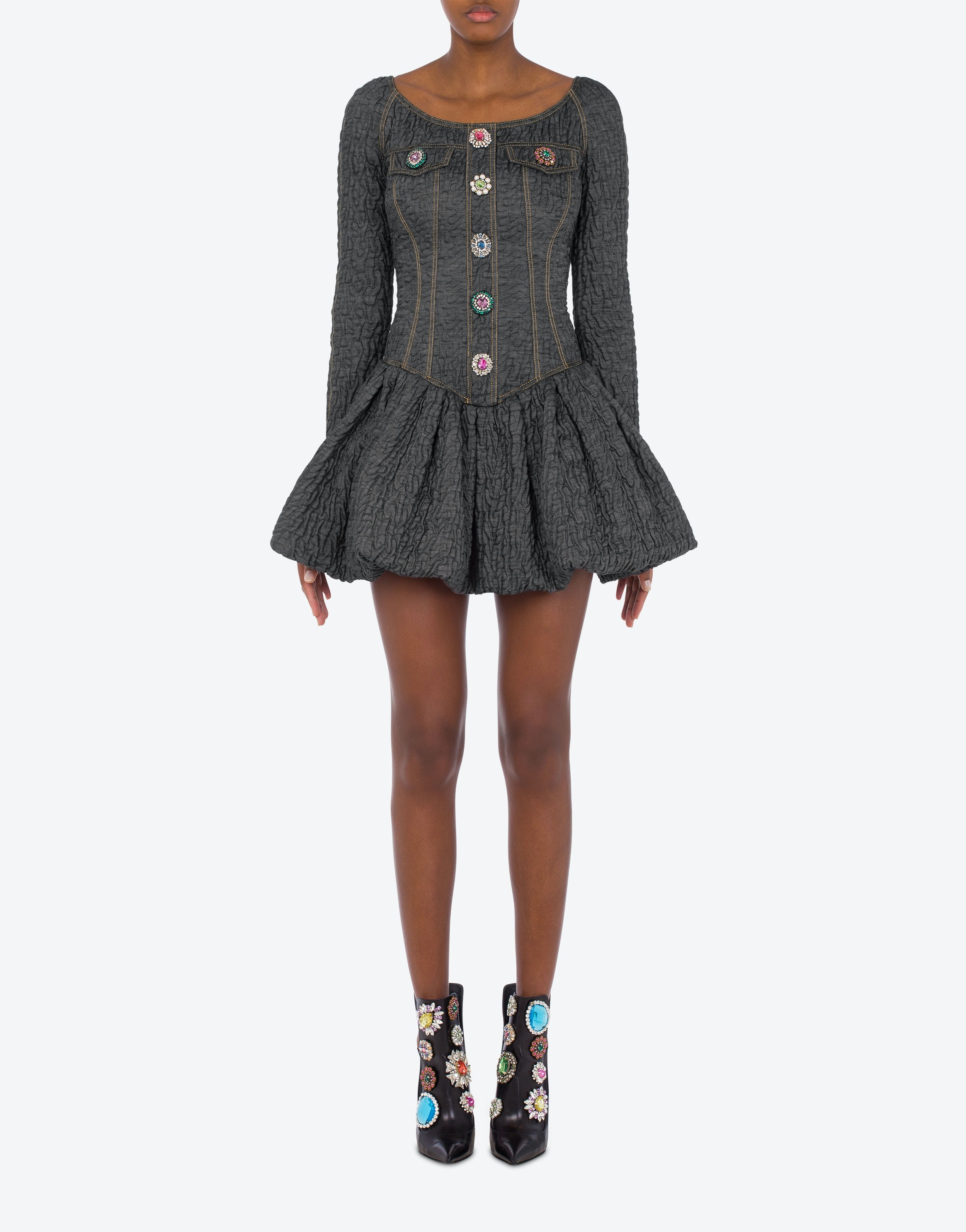 JEWEL BUTTONS BLACK DENIM DRESS - 2