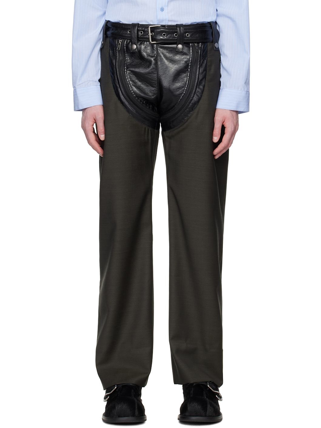 Green Zip Chap Tailored Trousers - 1