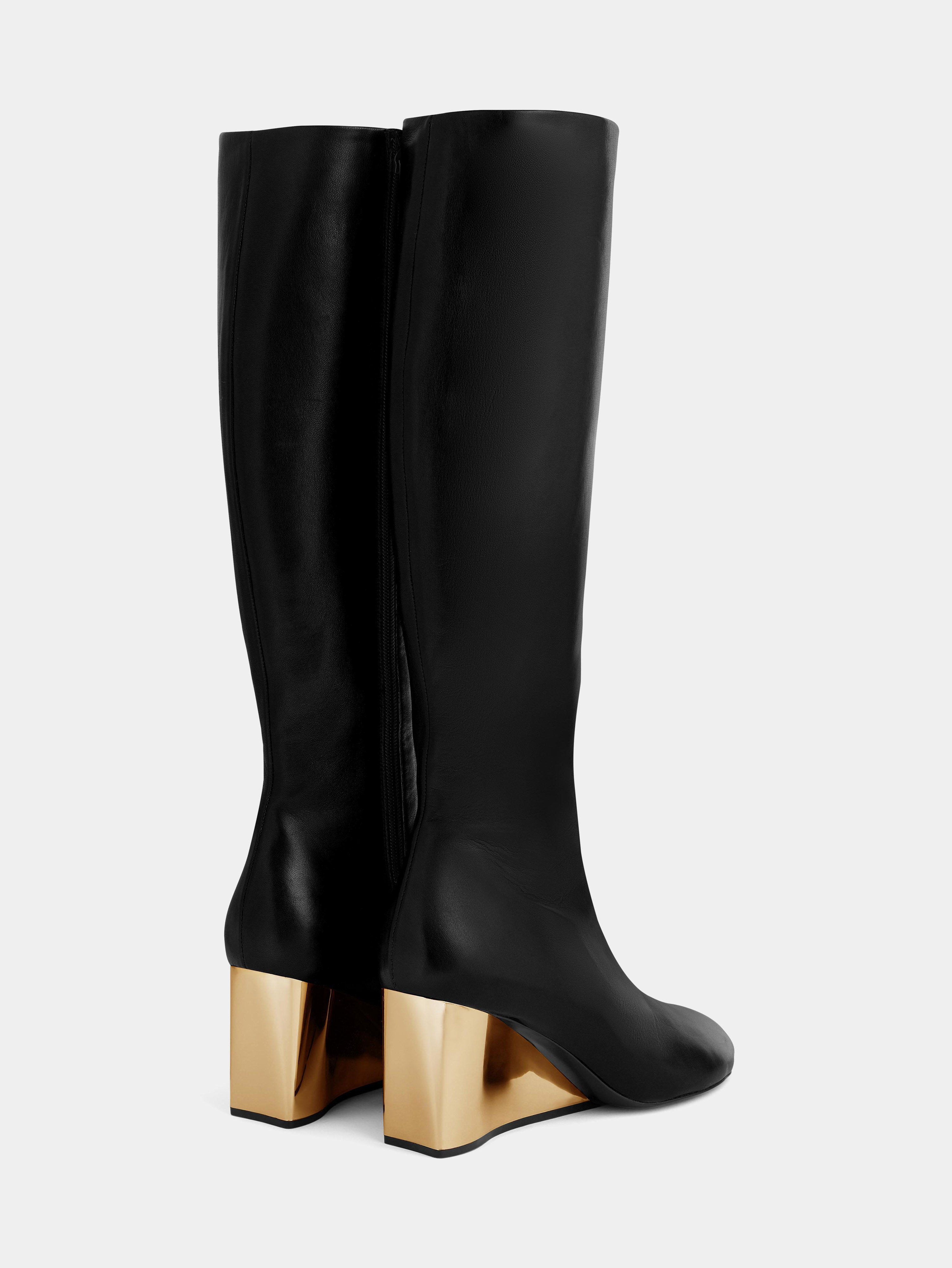 GOLDEN HEEL KNEE-HIGH LEATHER BOOTS - 3