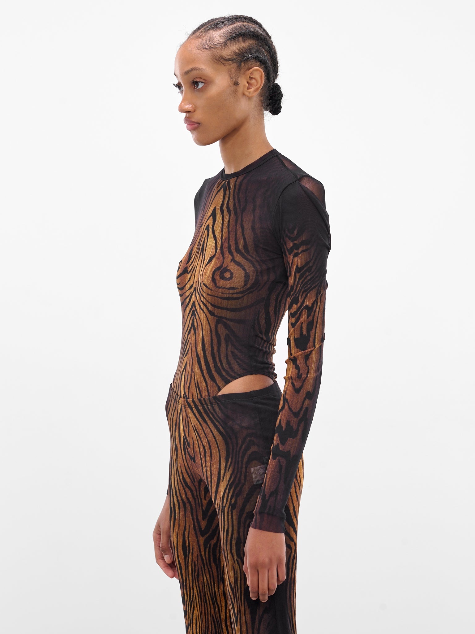 Black Printed Abstract Nylon Bodysuit - 2