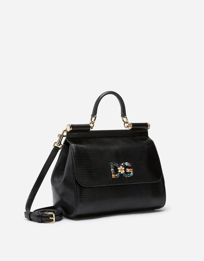 Dolce & Gabbana Medium calfskin Sicily bag with iguana print and DG crystal logo patch outlook