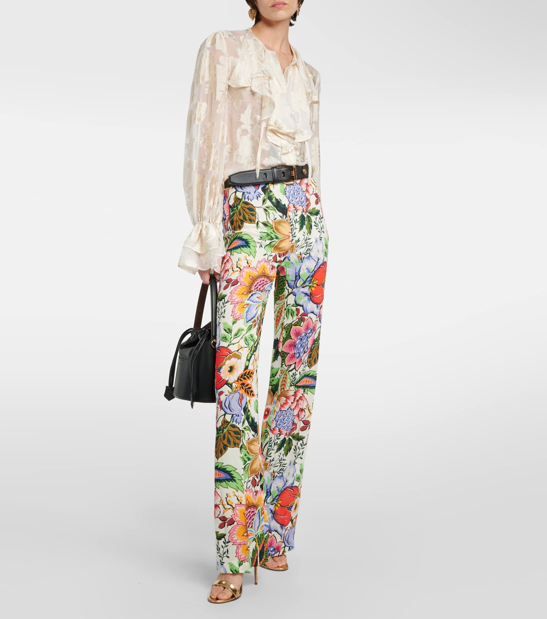 High-rise floral straight pants - 2