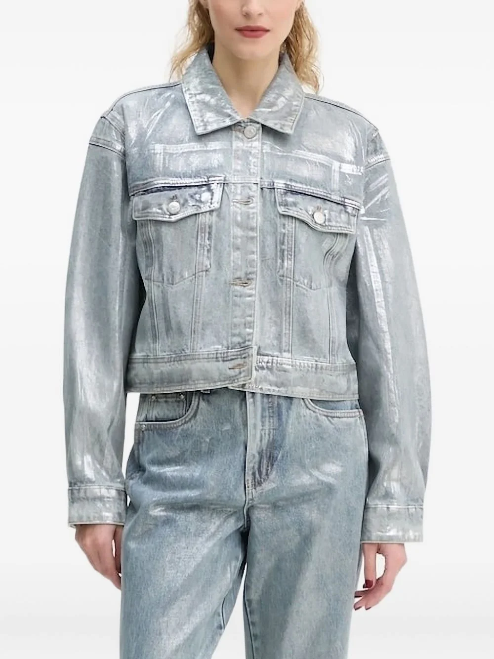 metallic-effect denim jacket - 1