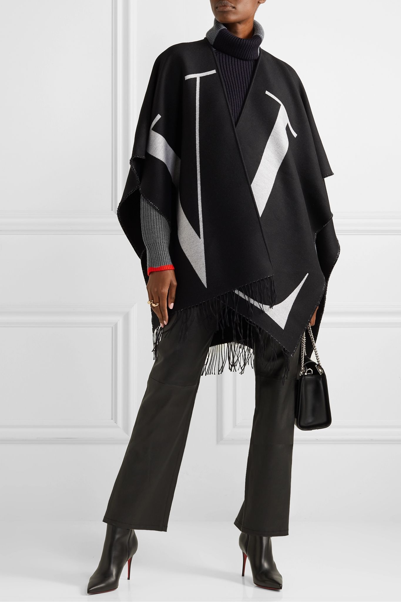 Fringed wool and silk-blend jacquard wrap - 2