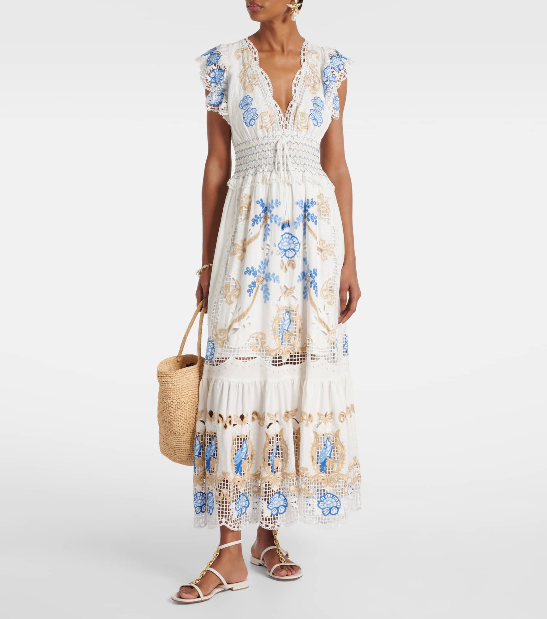Embroidered linen-blend maxi dress - 2