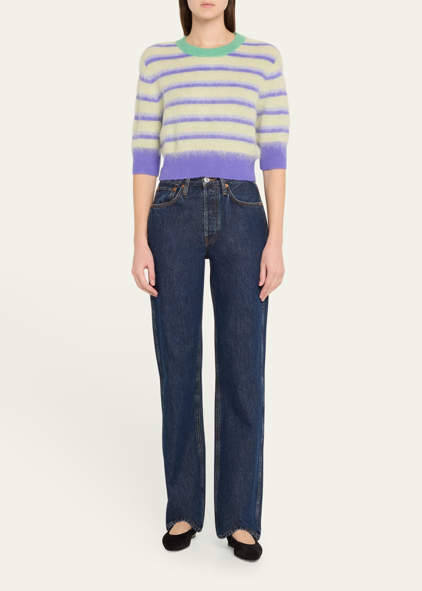 Stripe Cropped Mohair Wool Ringer Tee - 2