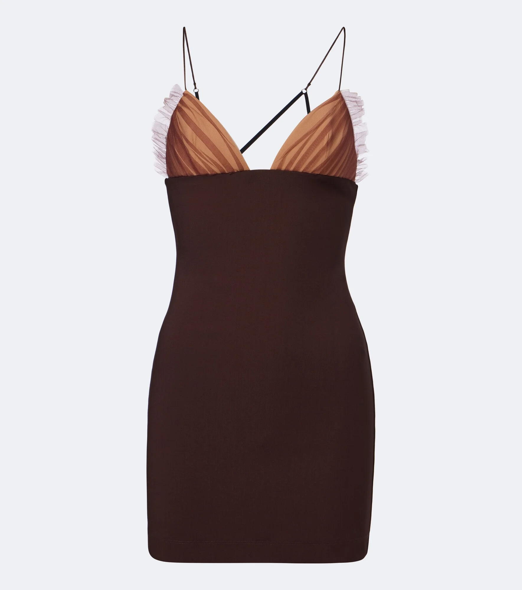 Tulle-trimmed ruched jersey minidress - 1