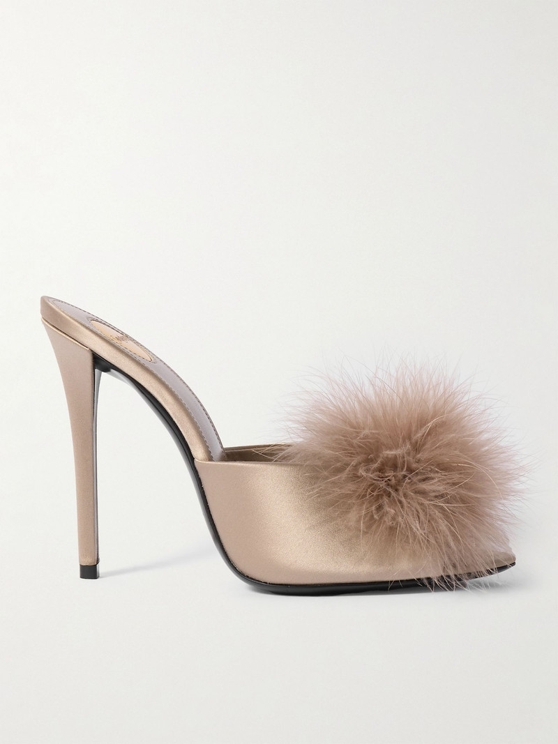 Goldie feather-trimmed satin mules Pastel pink - 1