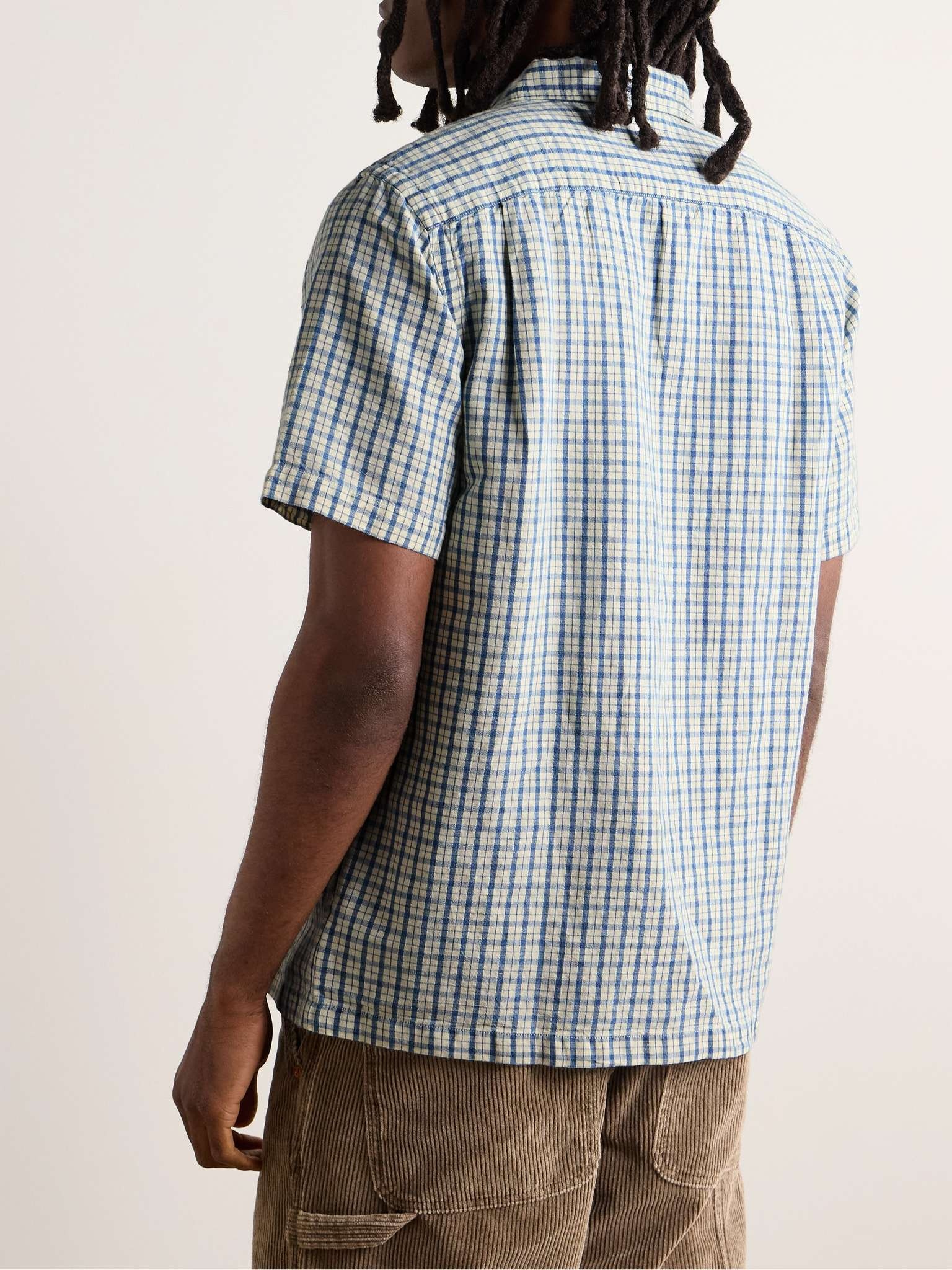 Convertible-Collar Checked Cotton and Linen-Blend Shirt - 3