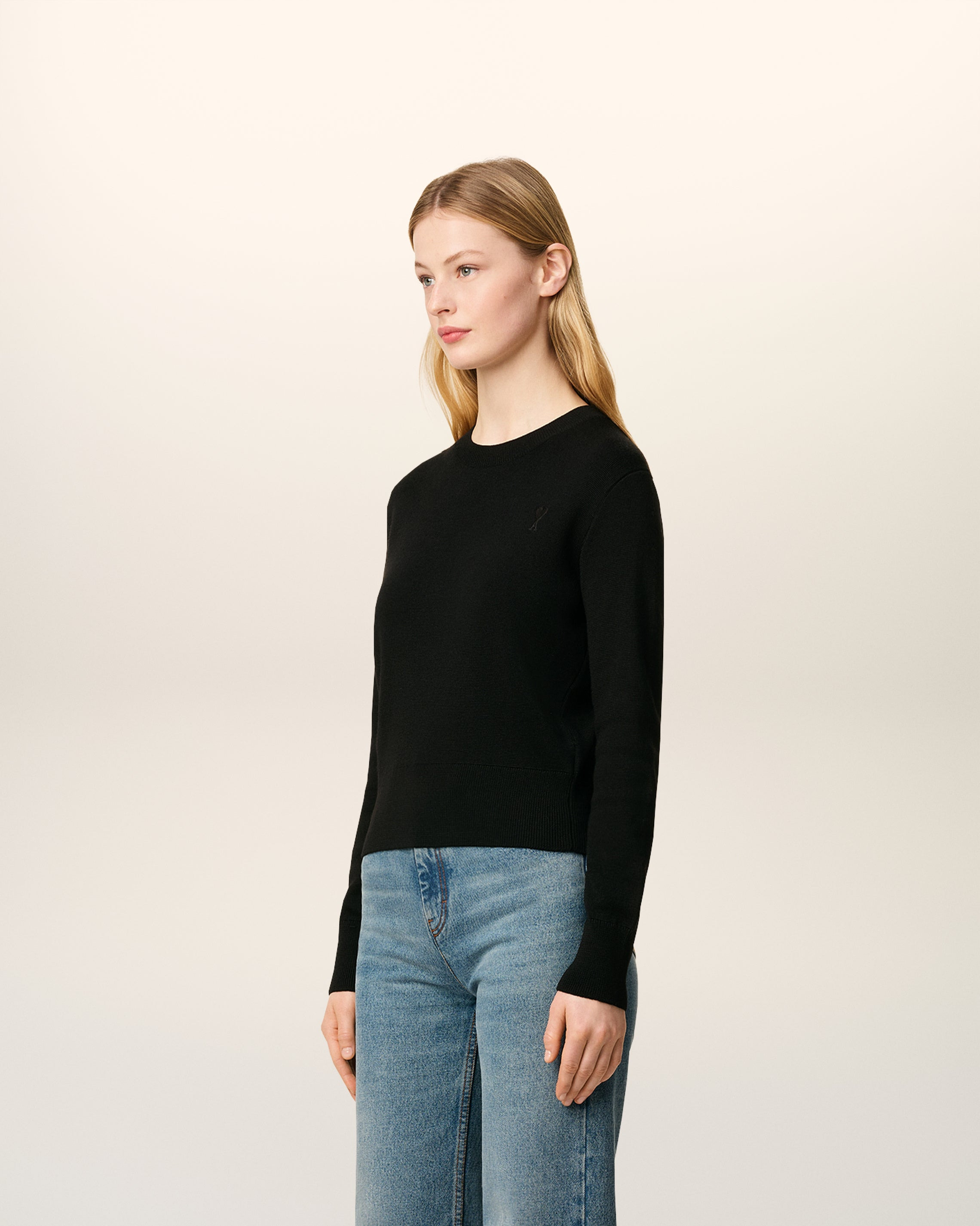 BLACK WOOL AMI DE COEUR CREWNECK SWEATER - 6