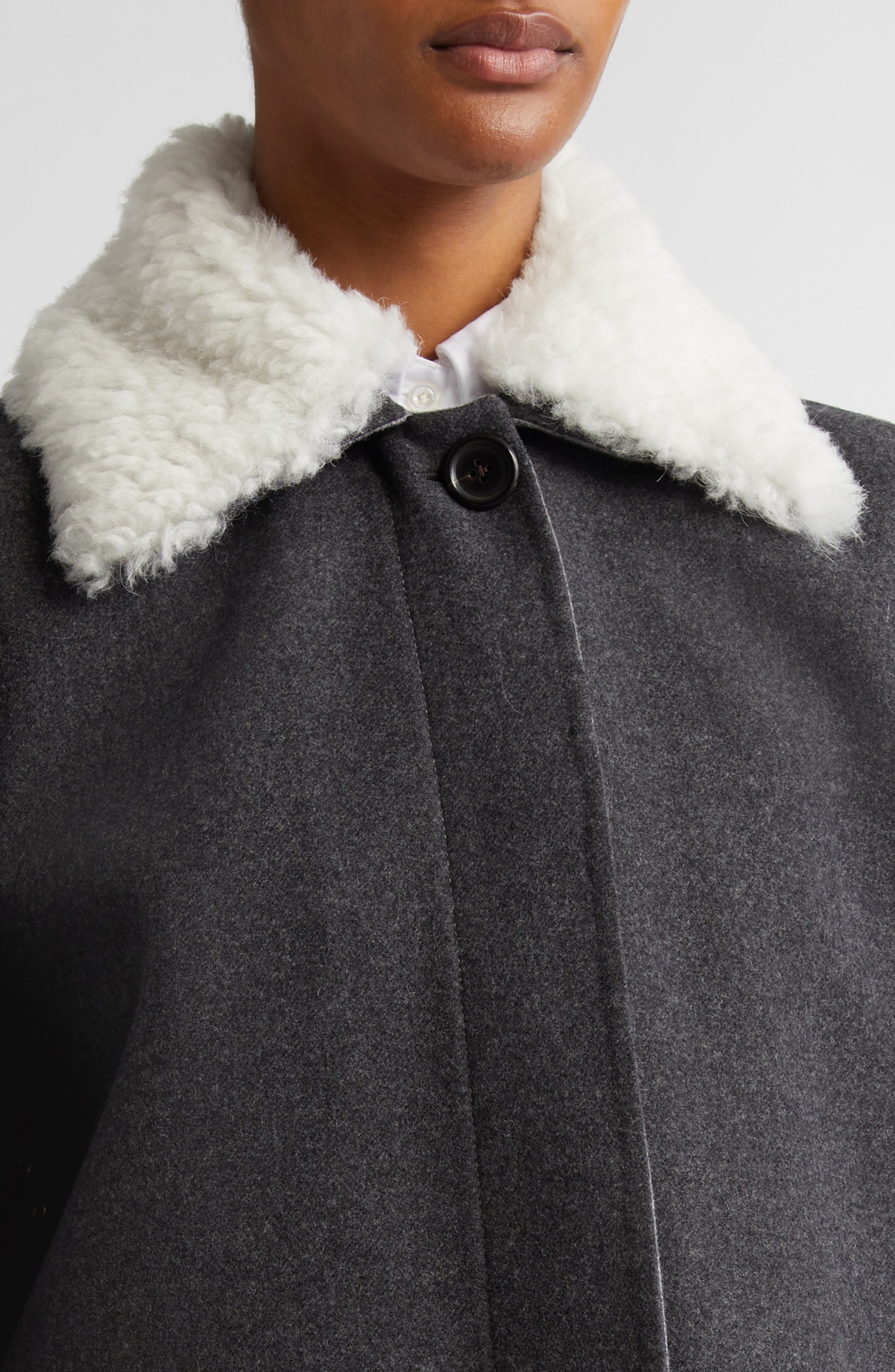 Thom Browne Bal Wool & Cashmere Coat with Removable Genuine Shearling Collar in Medium Grey at Nords - 6