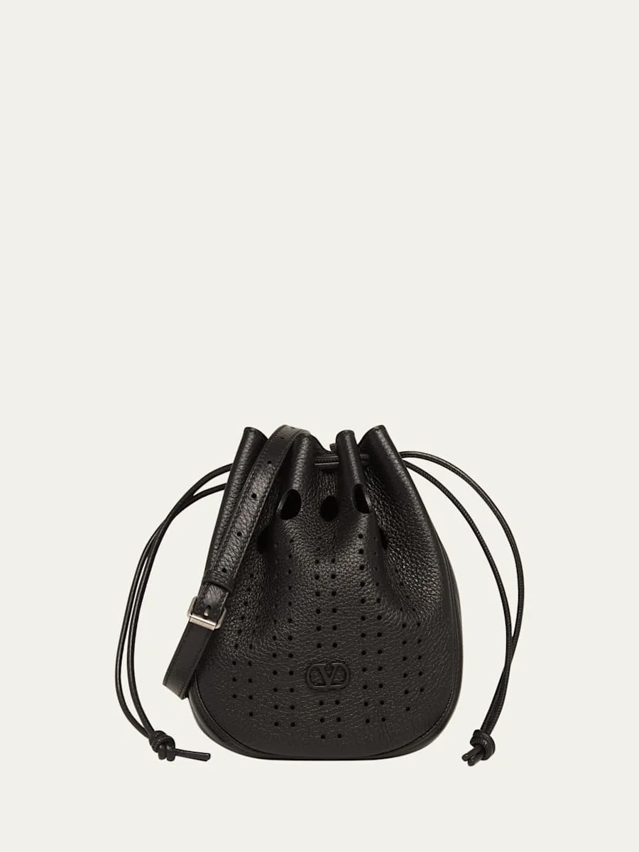 Men's Medium Drawstring Shoulder Bag in Grained Leather - 1