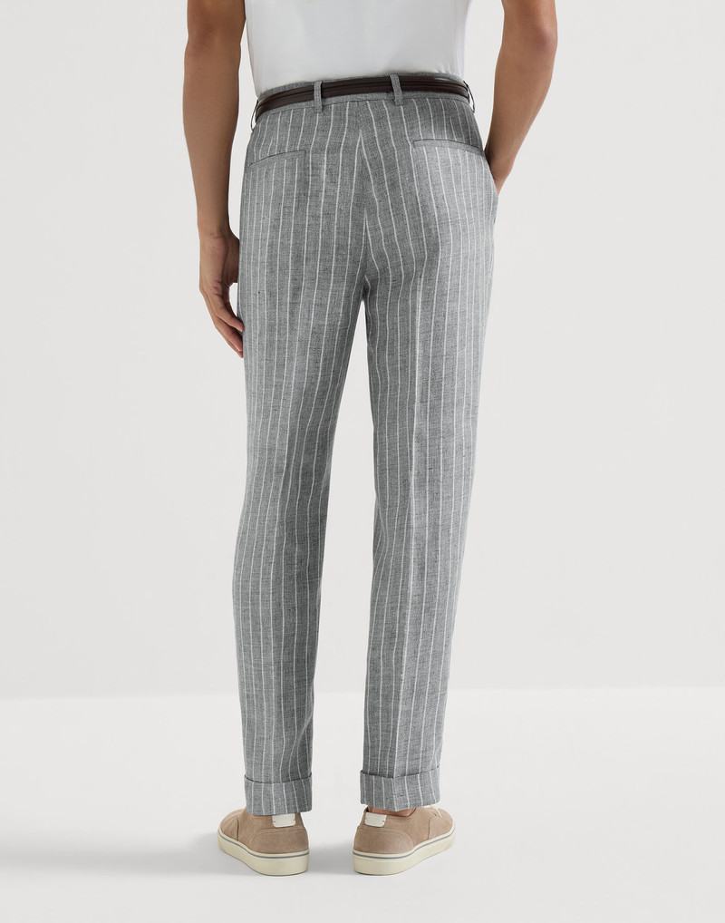 Chalk stripe linen twill trousers with pleat 3