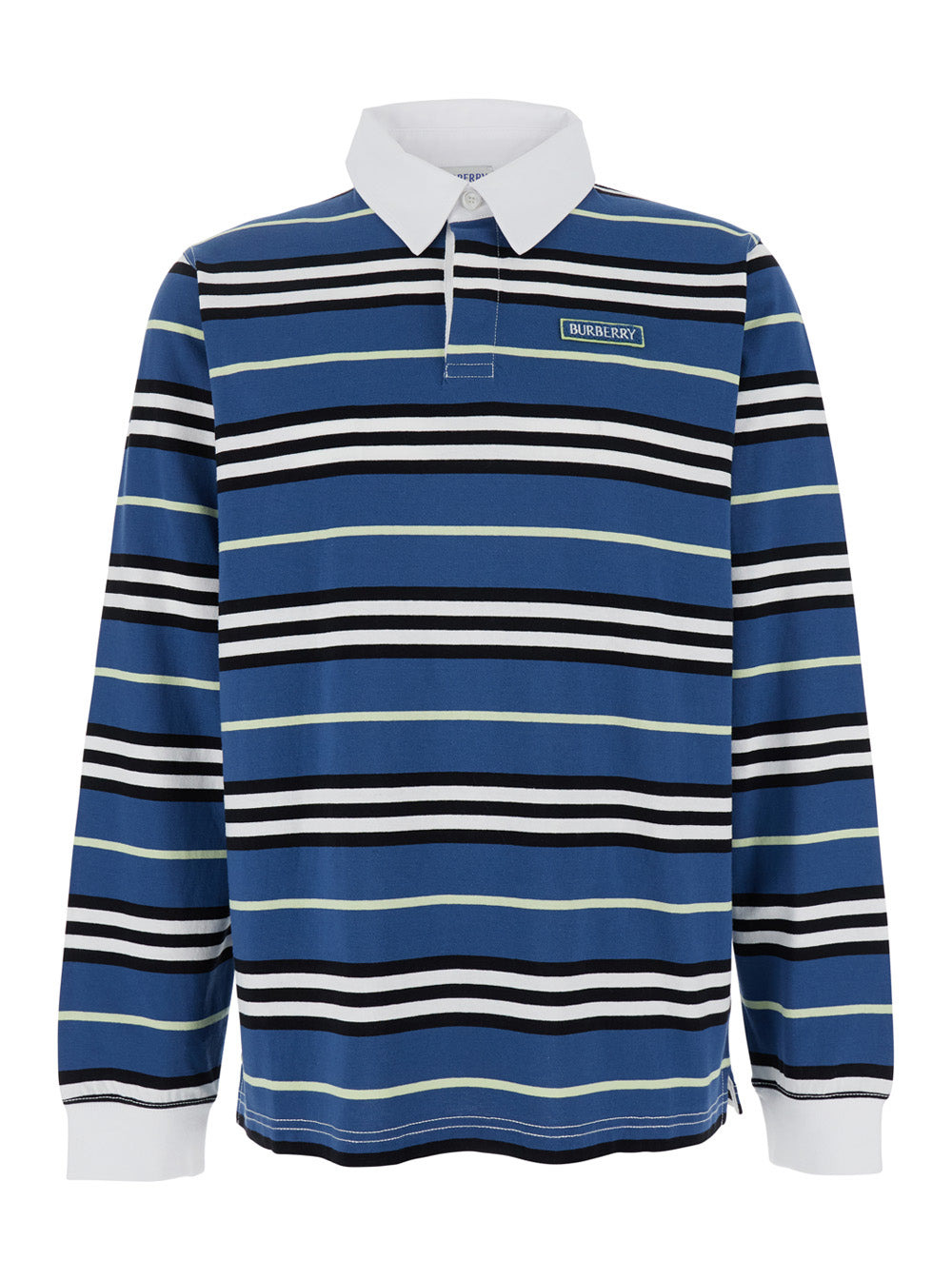 Burberry Men Multicolor Polo Shirt With Logo Patch On The Front And All-Over Striped Motif In Cotton - 1