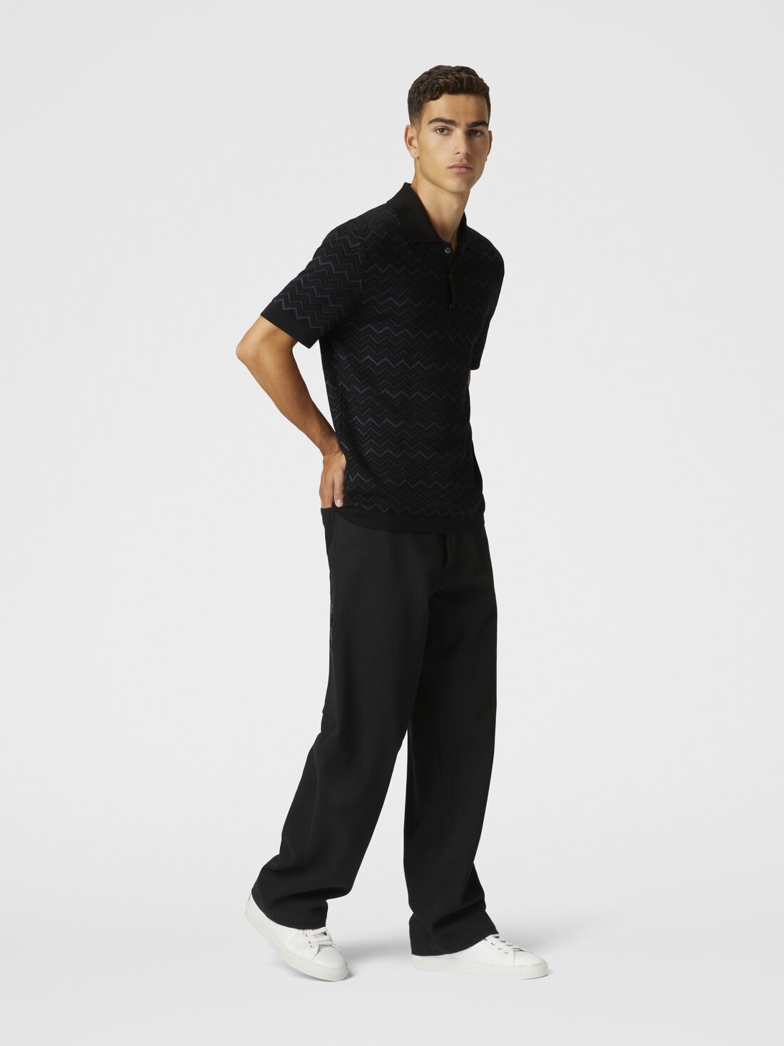 Knitted polo shirt in a cotton and viscose blend zigzag - 4