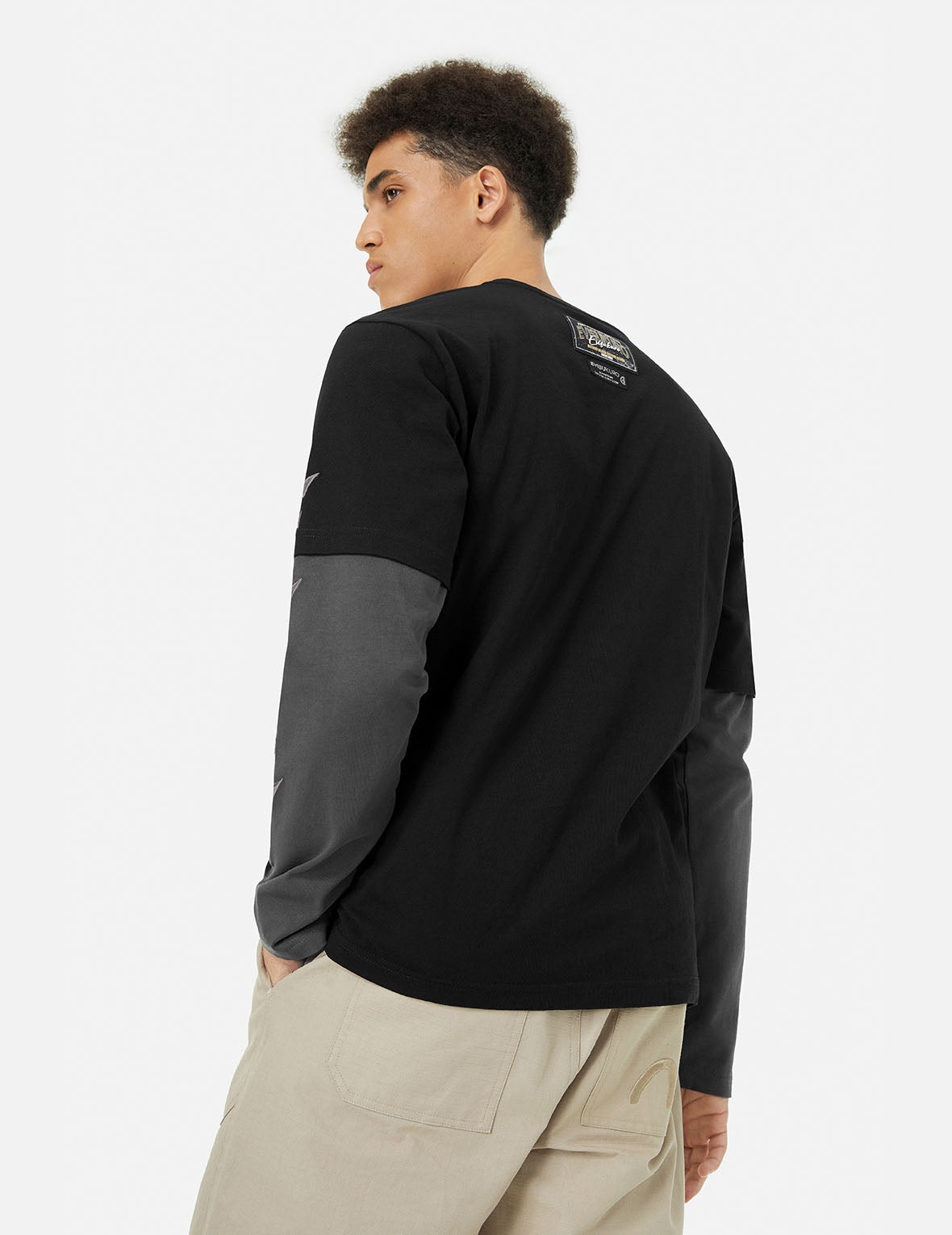 2-in-1 3D Logo Embroidery Loose Fit Long Sleeve T-shirt - 6