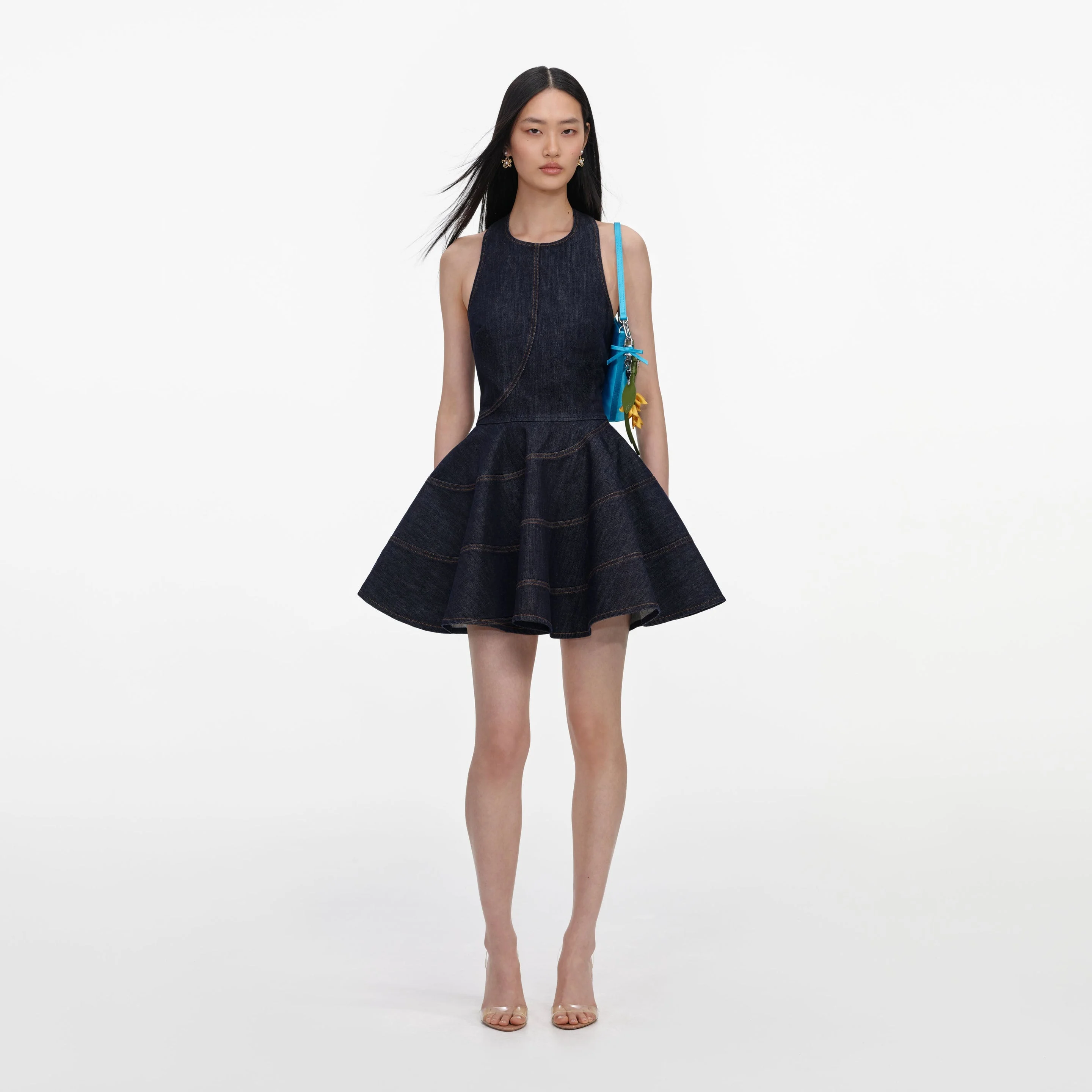 Indigo Denim Halterneck Mini Dress - 1