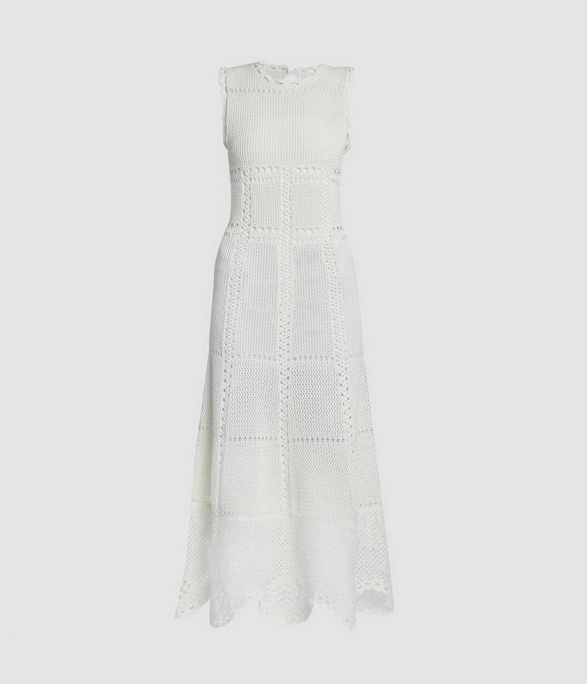COTTON CROCHET FLARED MIDI DRESS - 1