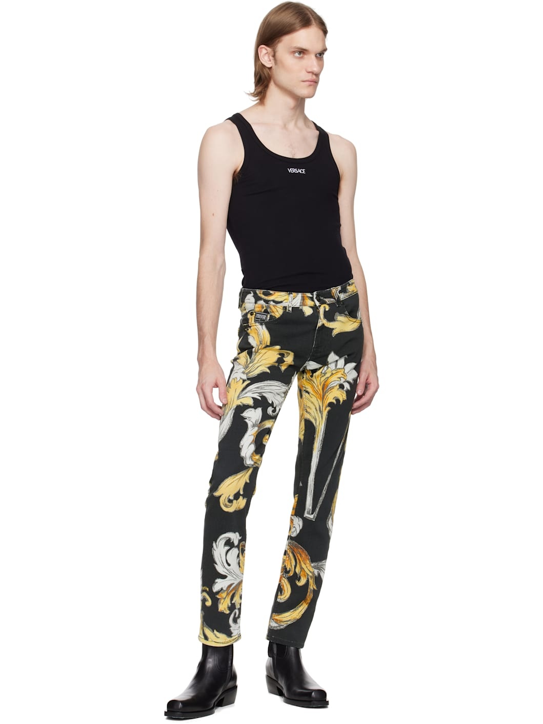Black & Gold Piece Number Slim Barocco Jeans - 4