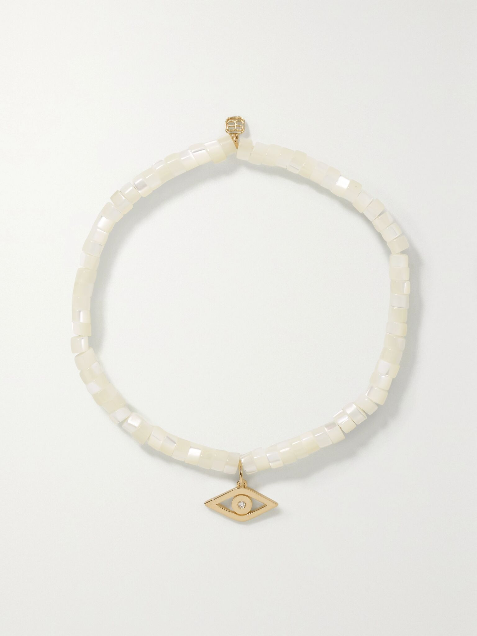 Tiny Evil Eye 14-karat gold, mother-of-pearl and diamond bracelet White - 1