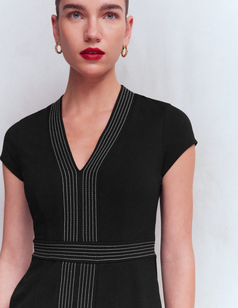 Topstitch Ponte Work Dress-Black 3