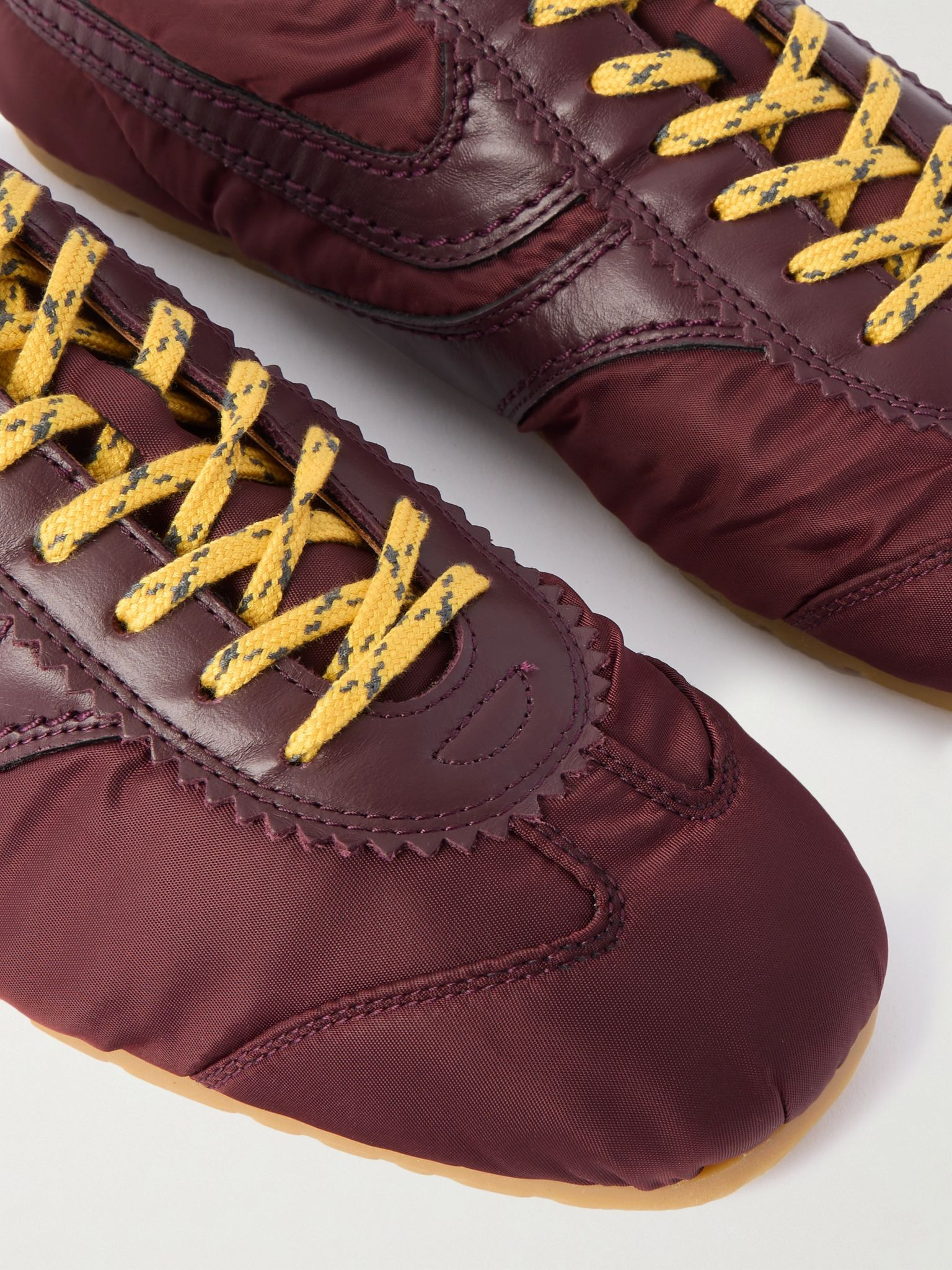 Leather-trimmed shell sneakers Burgundy - 4