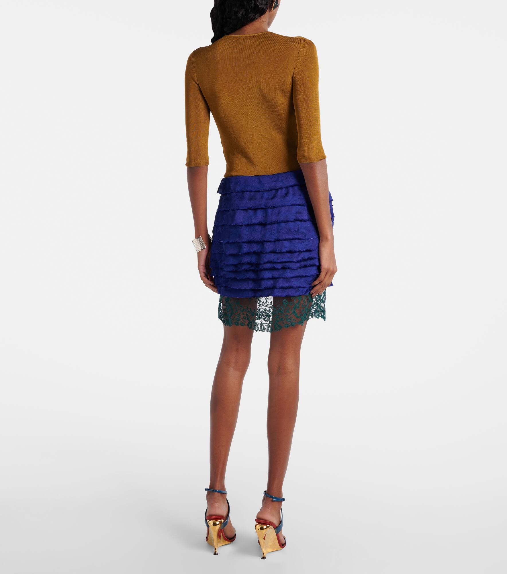 Layered lace-trimmed jacquard miniskirt - 3