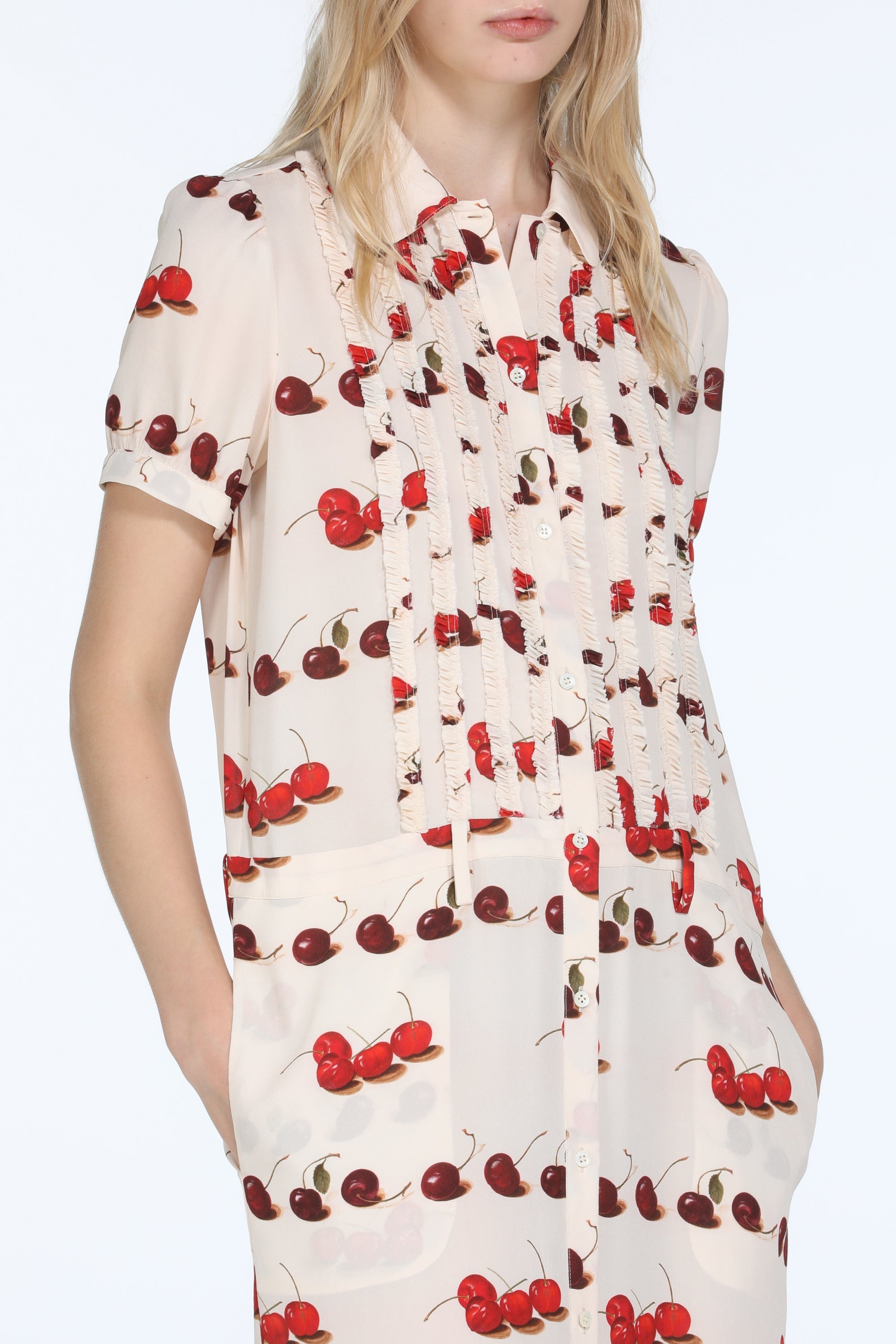 CHERRY-PRINT SHIRT DRESS - 5