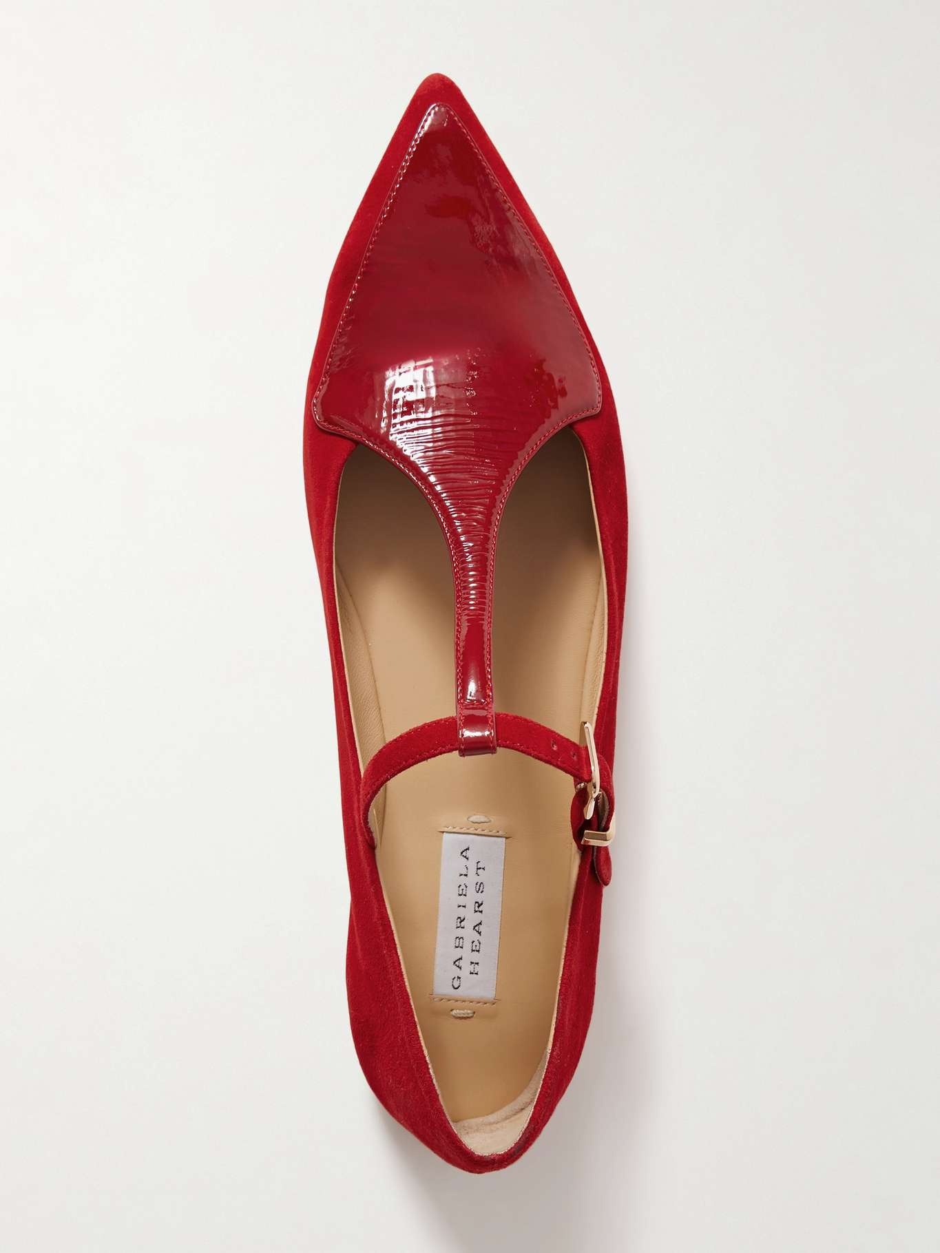Liv patent leather-trimmed suede Mary Jane ballet flats Red - 5