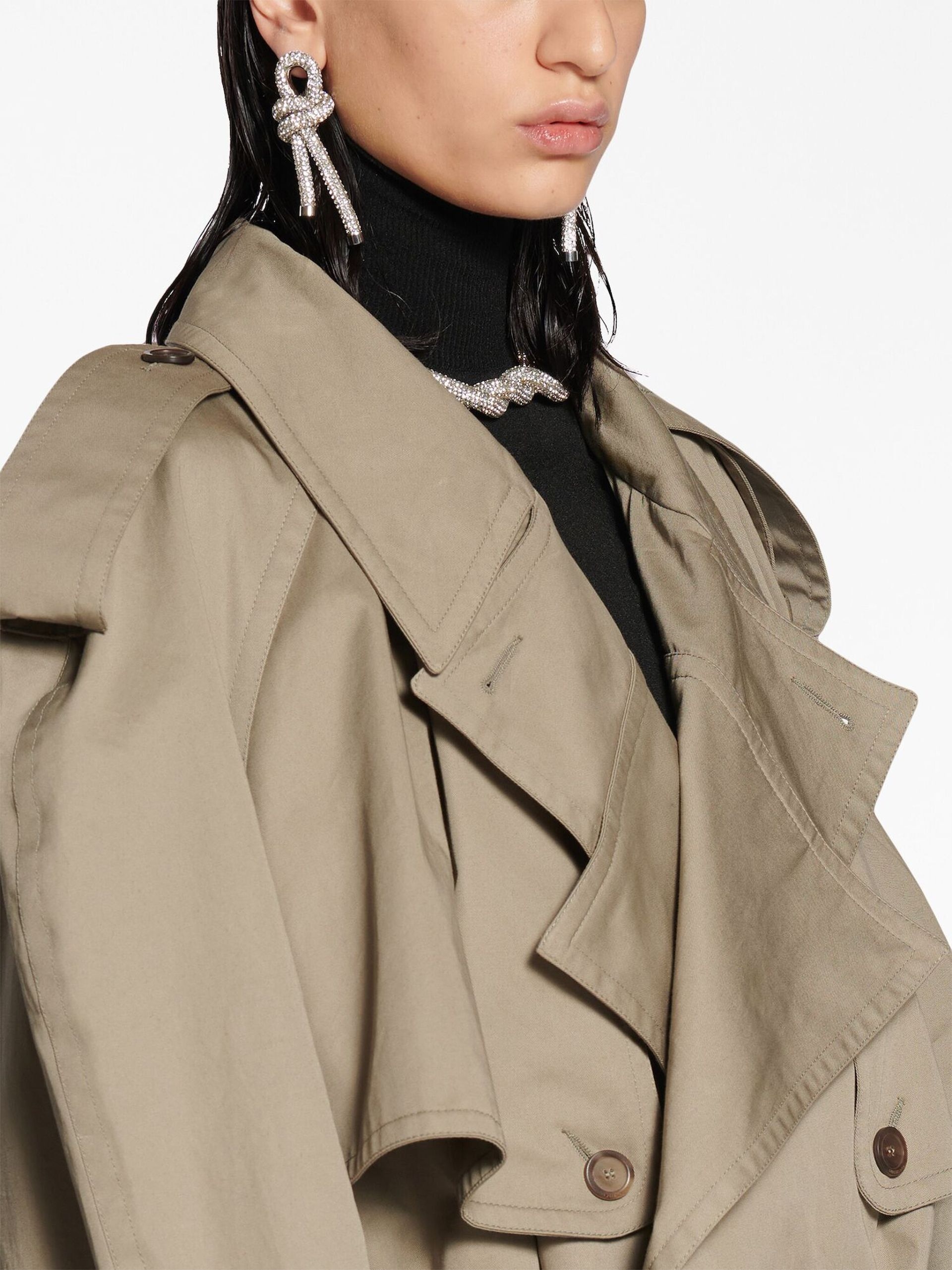 BALENCIAGA Beige Cotton Cropped Trench Coat | brownsfashion